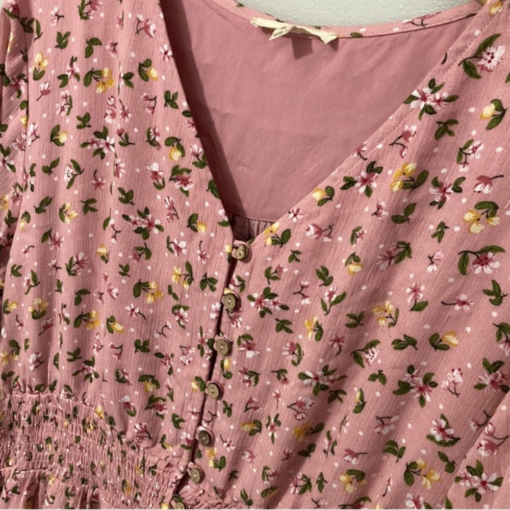 Reborn J Women’s Pink Floral Tie Sleeve Plus Midi Dress, Plus Size 3X Summer - Picture 6 of 10